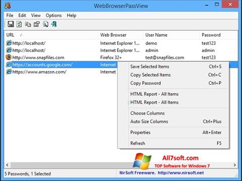 Ekran görüntüsü WebBrowserPassView Windows 7