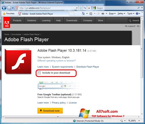 Ekran görüntüsü Adobe Flash Player Windows 7