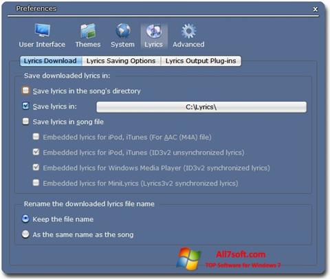 Ekran görüntüsü Minilyrics Windows 7