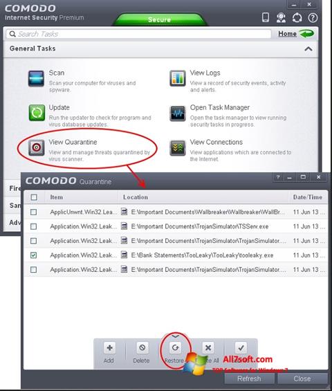 Ekran görüntüsü Comodo Internet Security Windows 7