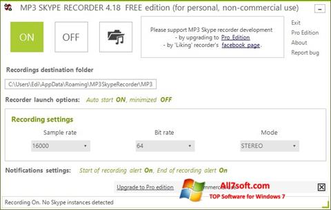 Ekran görüntüsü MP3 Skype Recorder Windows 7