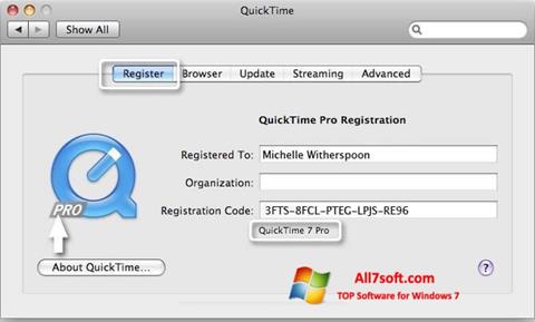 Ekran görüntüsü QuickTime Pro Windows 7