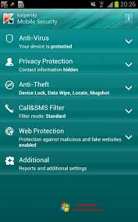 Ekran görüntüsü Kaspersky Mobile Security Windows 7